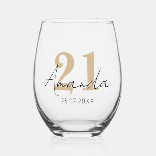Verre À Vin Sans Pied Numéro d'anniversaire Tan   Date du nom 3D noir