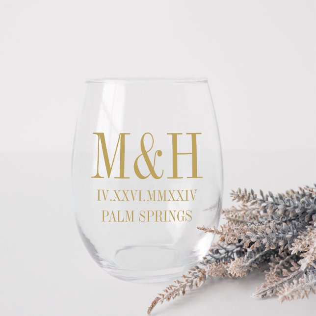 Verre À Vin Sans Pied Numéro romain Date, Initiales, Mariage Ville Faveu (Créateur téléchargé)