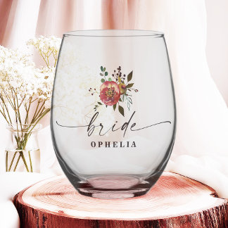 Verre À Vin Sans Pied Ophelia Cottagecore Dusty Rose Floral Bride