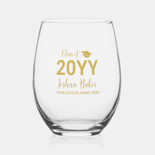 Verre À Vin Sans Pied  Or   Cadeau de fin d'études moderne personnalisé 