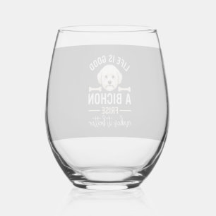 Verre À Vin Sans Pied Os de Chien Bichon Frise La Vie Est Belle Fourrure