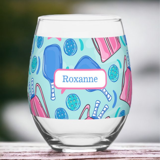 Verre À Vin Sans Pied Pagaies et boules de Pickleball personnalisées Blu (Créateur téléchargé)
