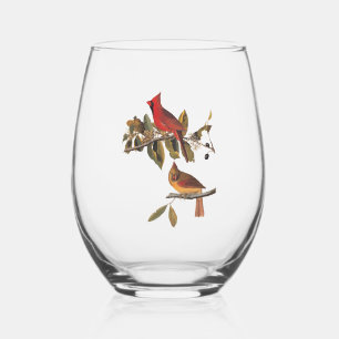 Verre À Vin Sans Pied Paire de cardinaux d'Audubon dans un amandier sauv