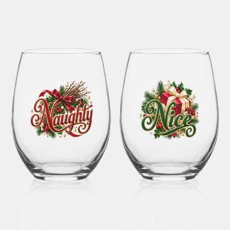 Verre À Vin Sans Pied Paire de typographie de Noël Vilain Gentil