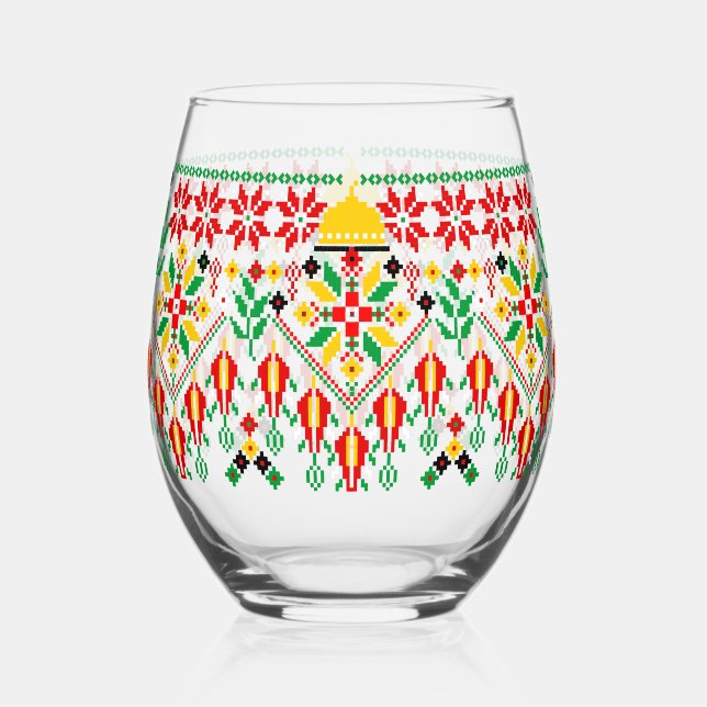 Verre À Vin Sans Pied Palestine Tatreez Broderie traditionnelle (Recto)