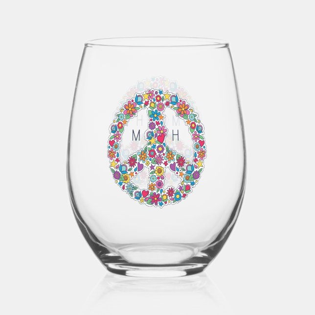 Verre À Vin Sans Pied Panneau de paix monographique personnalisé (Recto)