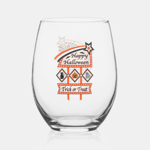 Verre À Vin Sans Pied Panneau d'Halloween Vintage rétros - Tricoter ou t