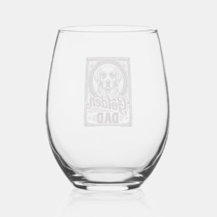 Verre À Vin Sans Pied Papa Golden Retriever Dessin de gravure vintage_1