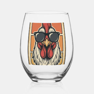 Verre À Vin Sans Pied Papa Poule Drôle Coq Vintage Vecteur Chemise_1