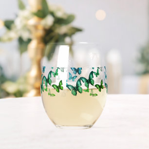 Verre À Vin Sans Pied Papillon vert