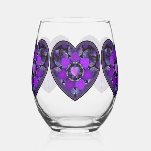 Verre À Vin Sans Pied Parapluie violet & coeurs .7