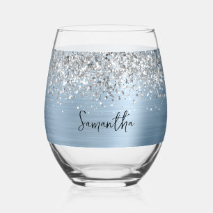 Verre À Vin Sans Pied Parties scintillant argentée Nom de l'émail bleu c