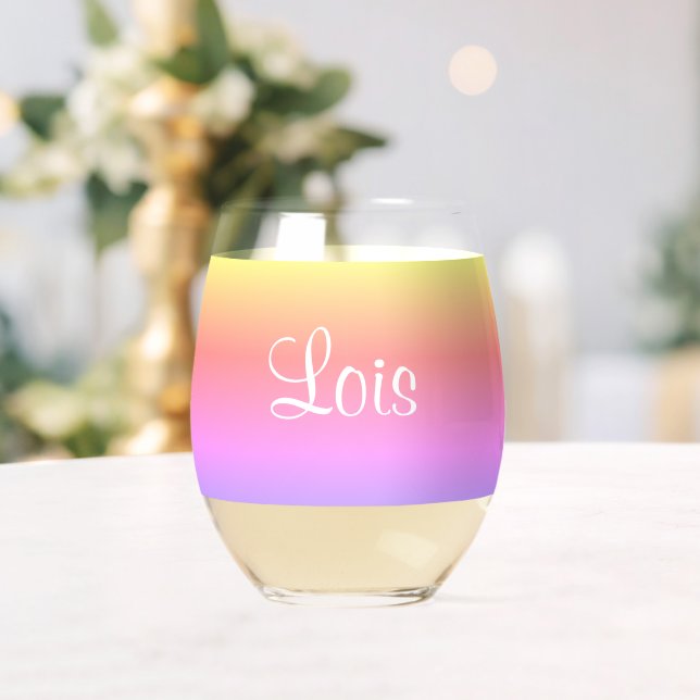 Verre À Vin Sans Pied Pastel Rainbow Pink Purple Yellow Ombre (Nom) (Insitu (Mariage))