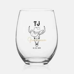 Verre À Vin Sans Pied Pays Cowboy Personnalisé Groomsmen Monogramme