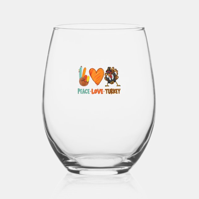 Verre À Vin Sans Pied Peace Love Turkey Gobble Dabbing Turquie Automne T (Recto)