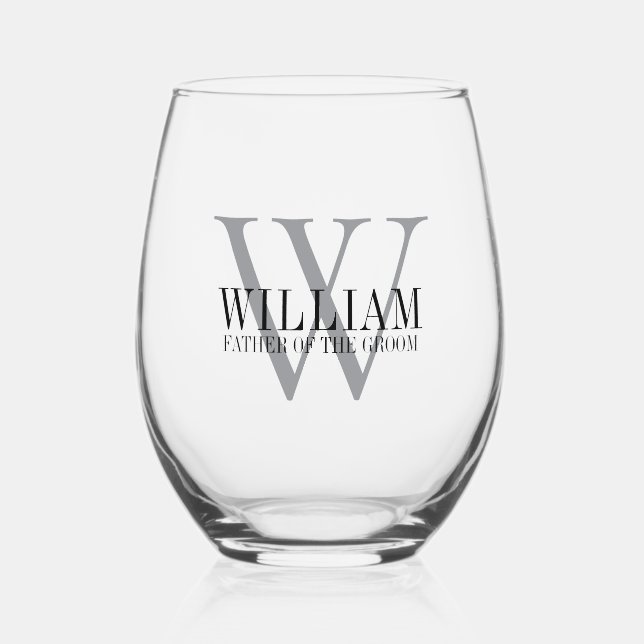 Verre À Vin Sans Pied Père monogrammé personnalisé de la chambre (Recto)