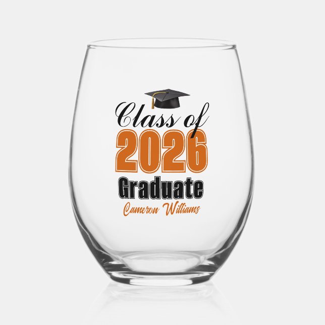Verre À Vin Sans Pied Personalized Orange Class of 2026 Graduation (Recto)