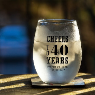 Verre À Vin Sans Pied Personnalisé - 40 ans   N'importe quel anniversair