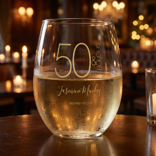 Verre À Vin Sans Pied Personnalisé 50e Anniversaire Or Blanc 50& Fabuleu