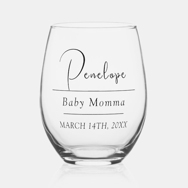 Verre À Vin Sans Pied Personnalisé Daté Nommé bébé maman (Recto)