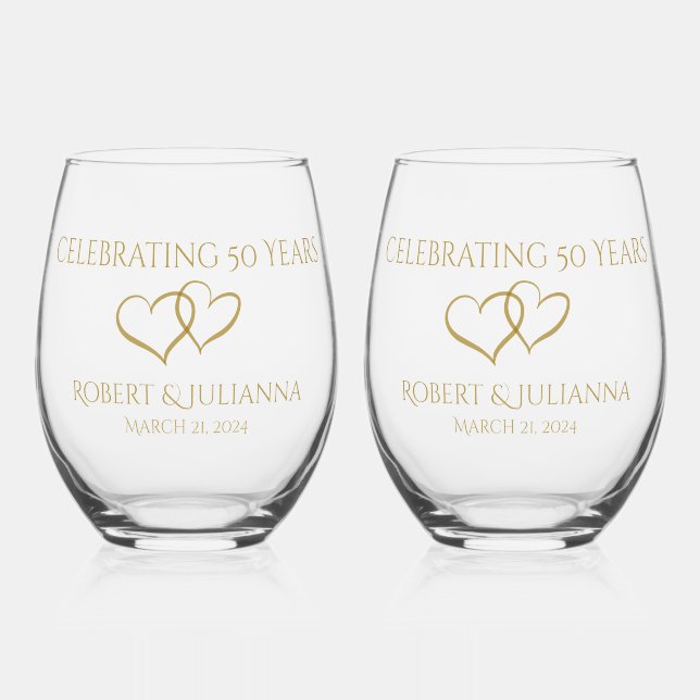 Verre À Vin Sans Pied Personnalisé Elégant Moderne 50e Anniversaire Cade (Recto)