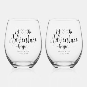 Verre À Vin Sans Pied Personnalisé Laissez L'Aventure Commencer Mariage