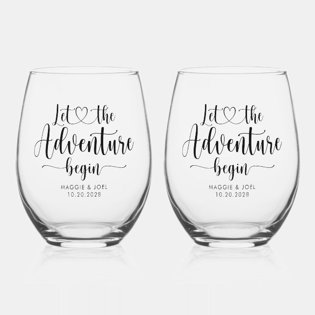 Verre À Vin Sans Pied Personnalisé Laissez L'Aventure Commencer Mariage (Recto)