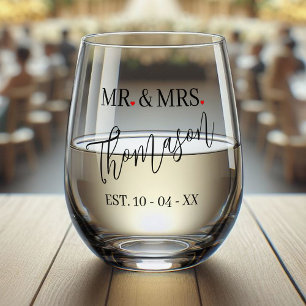 Verre À Vin Sans Pied Personnalisé M. Et Mme Nom Rouge Coeur Noir Police