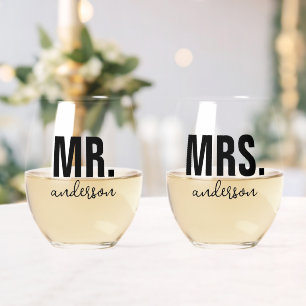 Verre À Vin Sans Pied Personnalisé MR et MRS Nom Mariage Nouveau marié