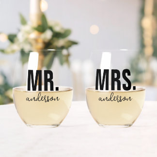 Verre À Vin Sans Pied Personnalisé MR et MRS Nom Mariage Nouveau marié