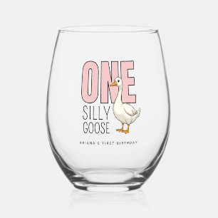 Verre À Vin Sans Pied Personnalisé Rose moderne une oie sotte premier an