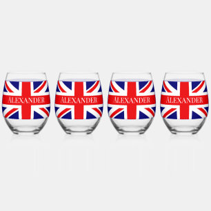 Verre À Vin Sans Pied Personnaliser avec le nom British National Flag