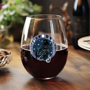 Verre À Vin Sans Pied Phases de la lune corail Étoiles Bleu