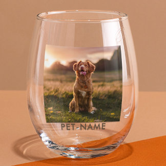 Verre À Vin Sans Pied Photo personnalisée avec le nom de votre chien