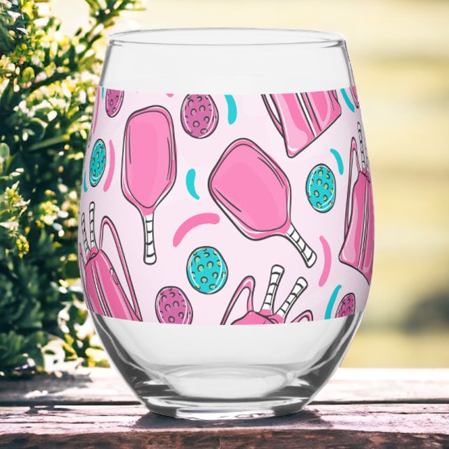 Verre À Vin Sans Pied Pickleball rose Preppy Paddles & Sacs (Créateur téléchargé)