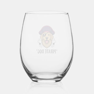 Verre À Vin Sans Pied Pirate Chien Gravure Vintage Design de T-Shirt_1