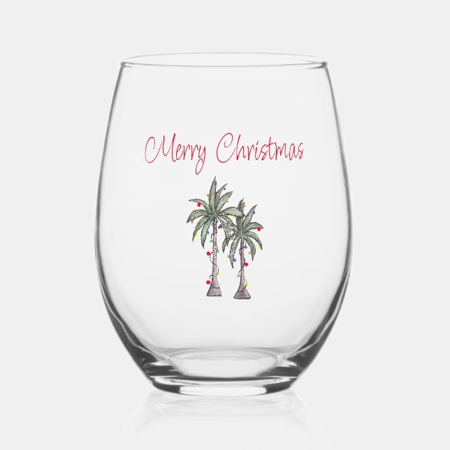 Verre À Vin Sans Pied Plage tropicale Joyeux palmiers de Noël (Recto)