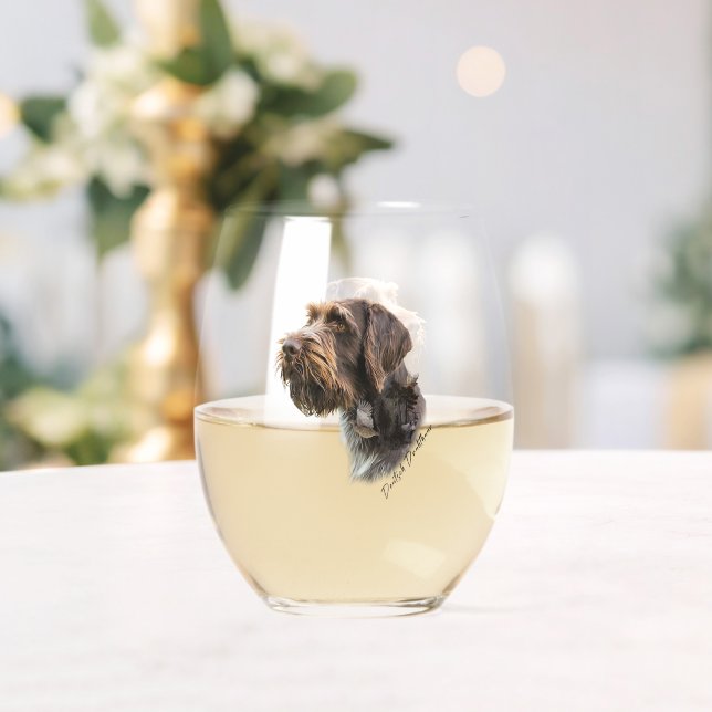 Verre À Vin Sans Pied Pointeur À poils durs allemand (Insitu (Mariage))