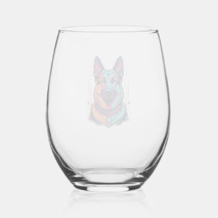 Verre À Vin Sans Pied Portrait de chien néon Gravure vintage Graphique_1