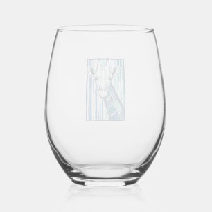 Verre À Vin Sans Pied Portrait de girafe coloré Gravure vintage vecteur