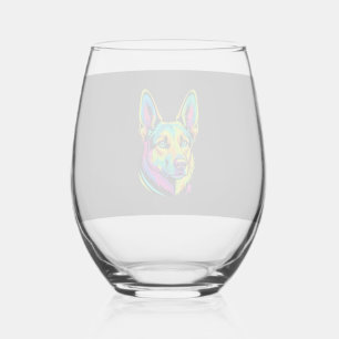 Verre À Vin Sans Pied Portrait vectoriel coloré de chien néon