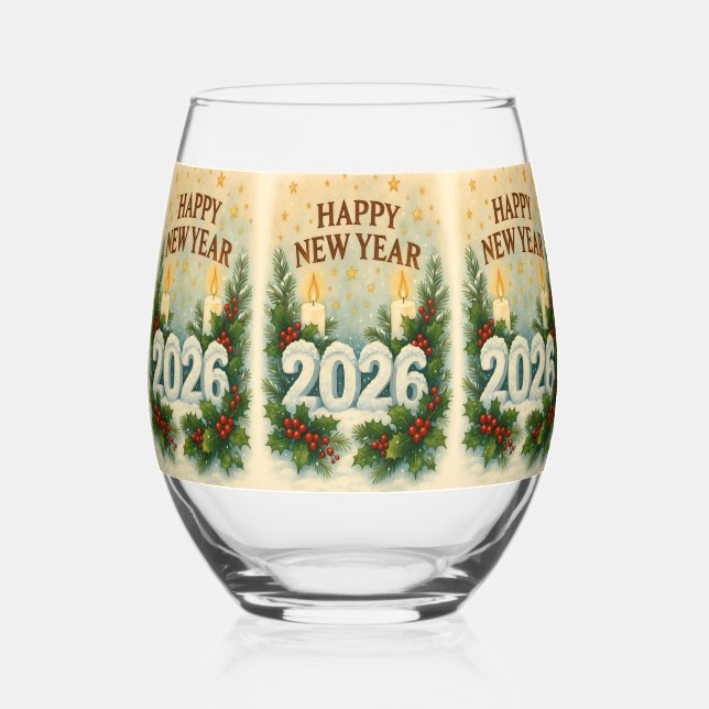 Verre À Vin Sans Pied premium happy new year 2026 (Recto)