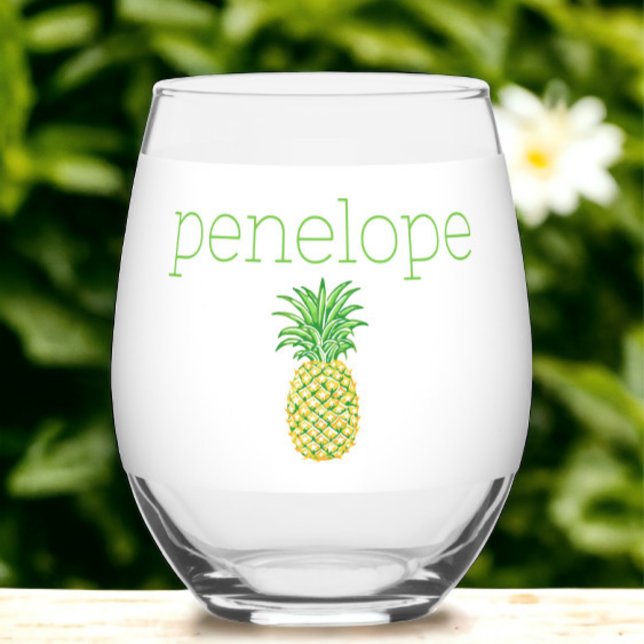Verre À Vin Sans Pied Preppy Pineaaple Stars Vert Jaune Personnalisé (Créateur téléchargé)