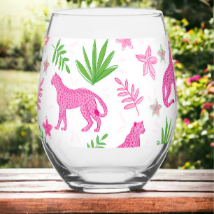Verre À Vin Sans Pied Preppy Pink Cheetah