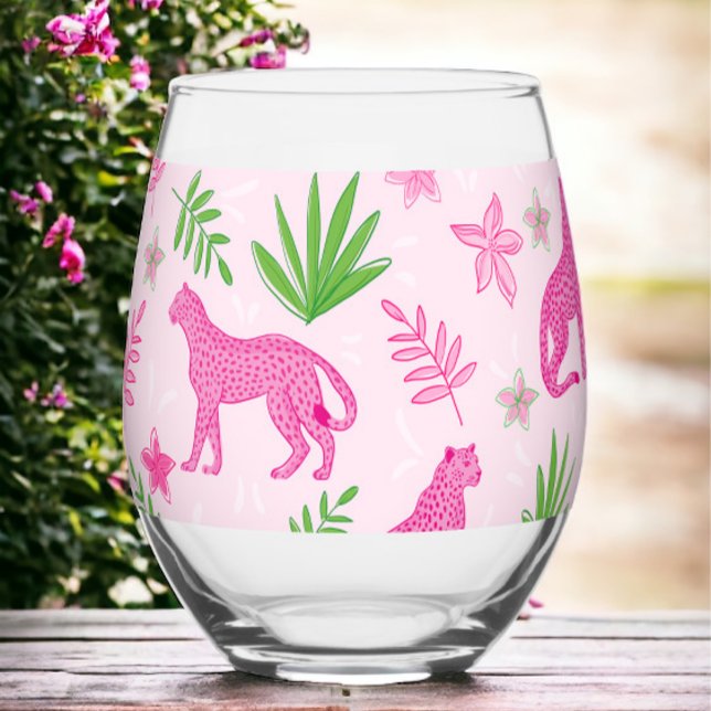 Verre À Vin Sans Pied Preppy Pink Cheetah Arrière - plan rose (Créateur téléchargé)