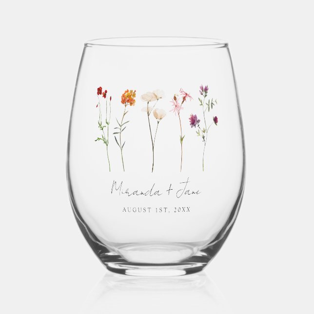 Verre À Vin Sans Pied Pride lesbienne Fleur sauvage minimale Mariage flo (Recto)