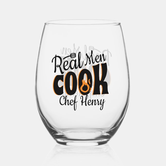 Verre À Vin Sans Pied Real Men Cook Noir (Recto)