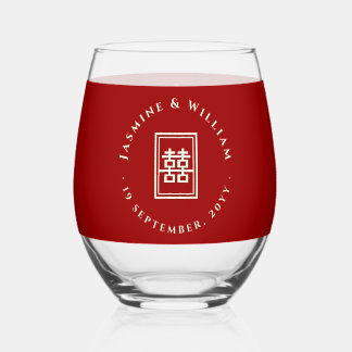 Verre À Vin Sans Pied Rectangle classique Double Bonheur Mariage chinois