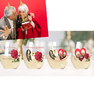 Verre À Vin Sans Pied Red Rose personnalisé Anniversaire Kit de boisson