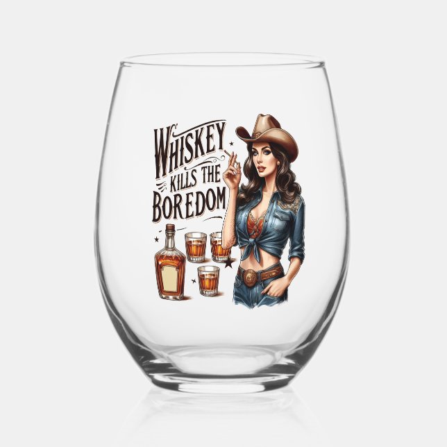 Verre À Vin Sans Pied Retro Cowgirl Drinkware Set - Whiskey tue Bo (Recto)
